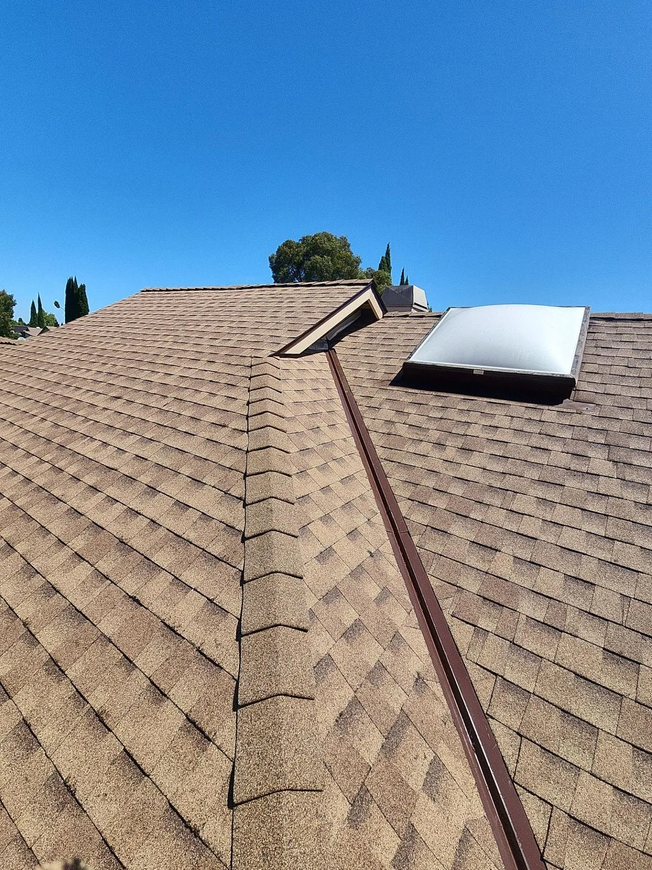 Finished shingle roof with a skylight by Spartan